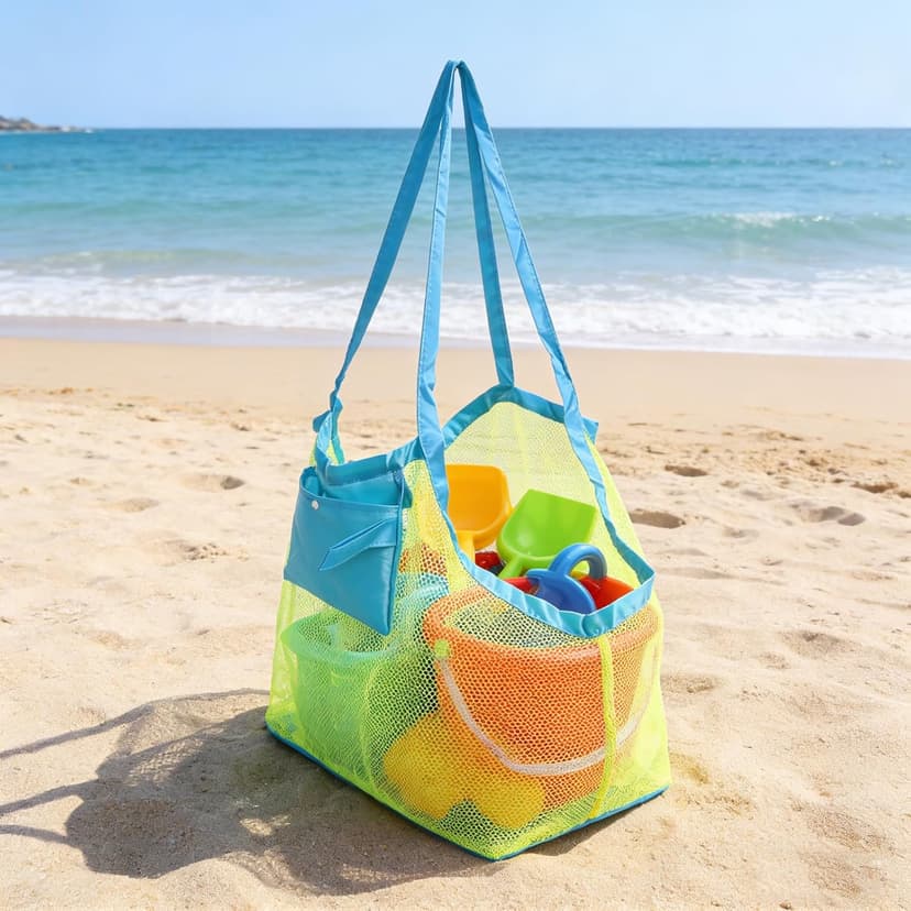 Mesh Beach Bag, Classic Mesh Beach Toy Tote Bag, Foldable Large Children's Toy Storage Bag, Used for Storage of Toys, Shells, Clothes and Towels when Playing on the Beach