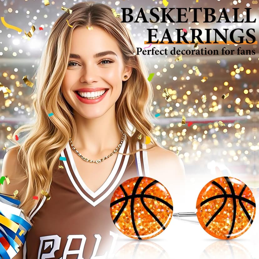 Basketball Earrings for Women Sparkly Basketball Earrings Round Stud Earrings Sport Lover Holiday Party Jewelry for Women