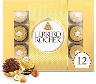 Individually wrapped hazelnut chocolate, gourmet chocolate candy for gifting a sweet treat or snacking Ferrero Rocher Chocolate, Hazelnut Milk Chocolates, 12 Ct, 5.3 oz B000WH2HCA