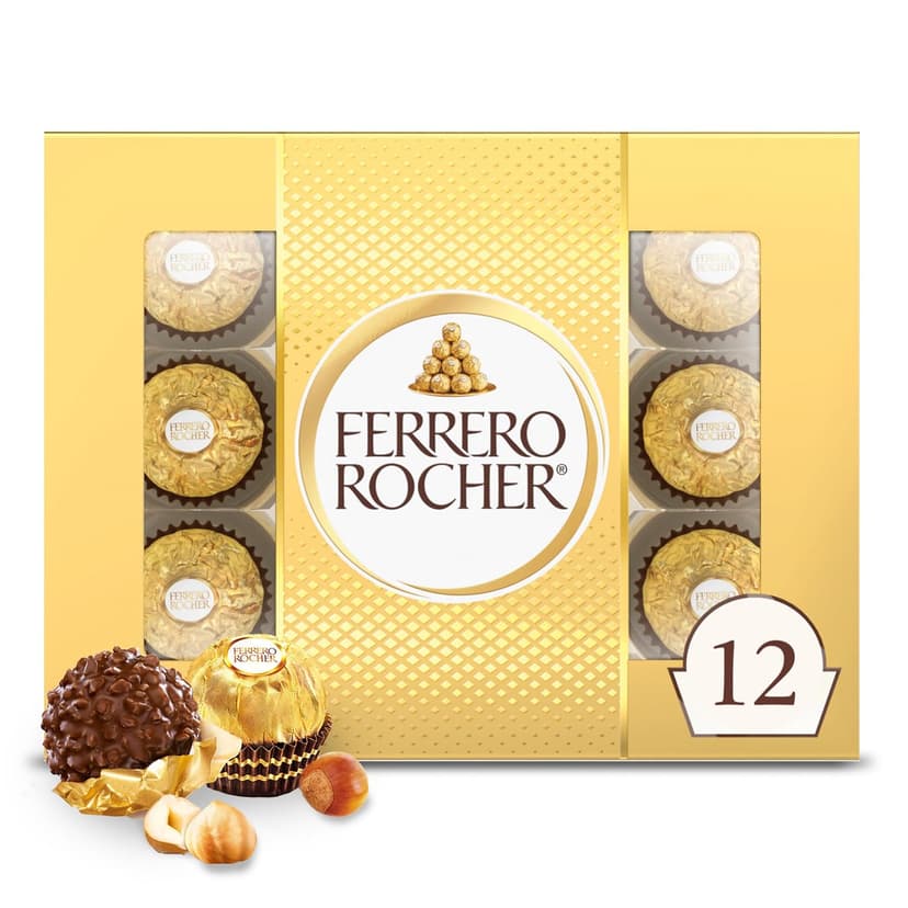 Individually wrapped hazelnut chocolate, gourmet chocolate candy for gifting a sweet treat or snacking Ferrero Rocher Chocolate, Hazelnut Milk Chocolates, 12 Ct, 5.3 oz B000WH2HCA