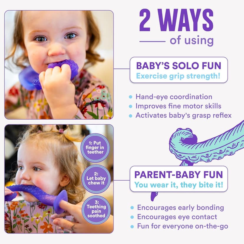 – Made in USA Medical Grade Silicone Teether for Infants – Multi-Stage Molar Relief & Interactive Parent-Finger Fit – 0-24 Months