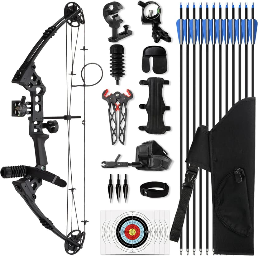 Compound Bow Kit Adjustable for Outdoor Use & Target Practice, 30-70lbs Archery Set with Carbon Arrows and Accessories