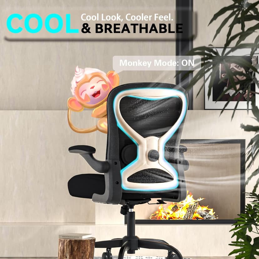Office Desk Chair with Ergonomic Lumbar Support, Extra-Thick Seat Cushion, Flip-up Arms, Breathable Mesh Back, Computer Task Chair for Home Office