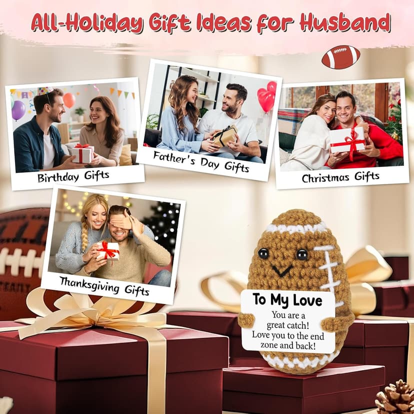 Birthday Gifts for Him Her Boyfriend Girlfriend, to My Love Handmade Emotional Crochet Football, Small Cute Anniversary Present for Him, Mini Romantic I Love You Gift for Husband Wife Couple