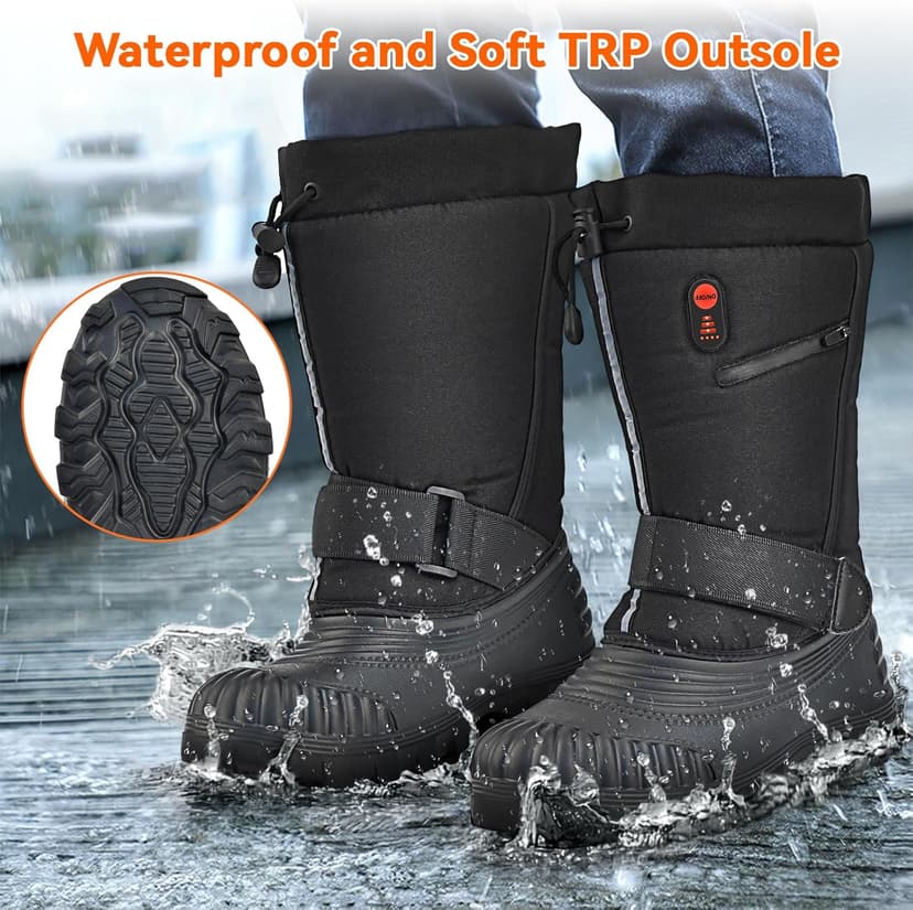 DEORFGO Heated Snow Boots for Men Women, Waterproof Insulated Shell, Hiking Winter Snow Boots, Insulated Fur Liner, Warm Outdoor Tall Boots