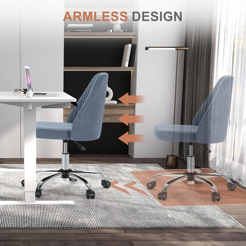 DUMOS Office Chair, Comfy Desk Chair Rolling Vanity Swivel Task Chairs with Wheels, Wide Seating Armless Height Adjustable Computer Chairs for Home,Bedroom,Student,Adults, Blue