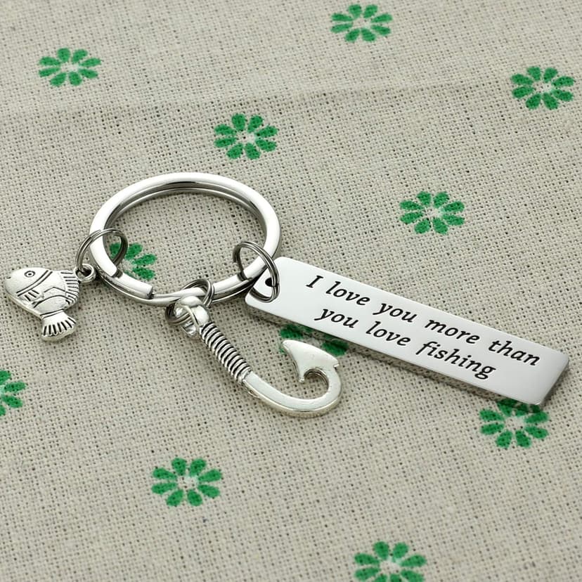 Fishing Keychain - I Love You More Than You Love Fishing Keychain Gift for Dad, Boyfriend, Husband, Fiance, Birthday, Christmas