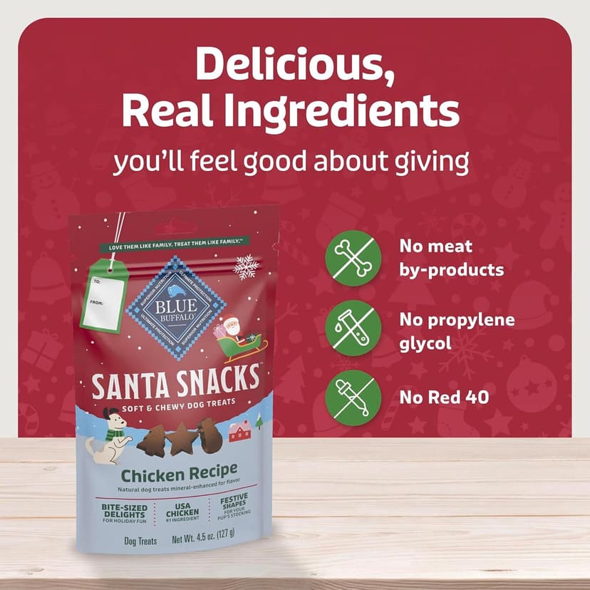 Limited-Time Holiday Treat, Soft-Moist Training Bits, Seasonal Shapes, No Chicken By-Product, Corn, Wheat, or Soy Blue Buffalo Santa Snacks Chicken Dog Treats, 4.5 oz B08C7H7LW7