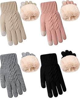Janmercy 4 Pairs Warm Fleece Lined Gloves for Women Men Winter Knit Touchscreen Thermal Dual-Layer Gloves for Cold Weather