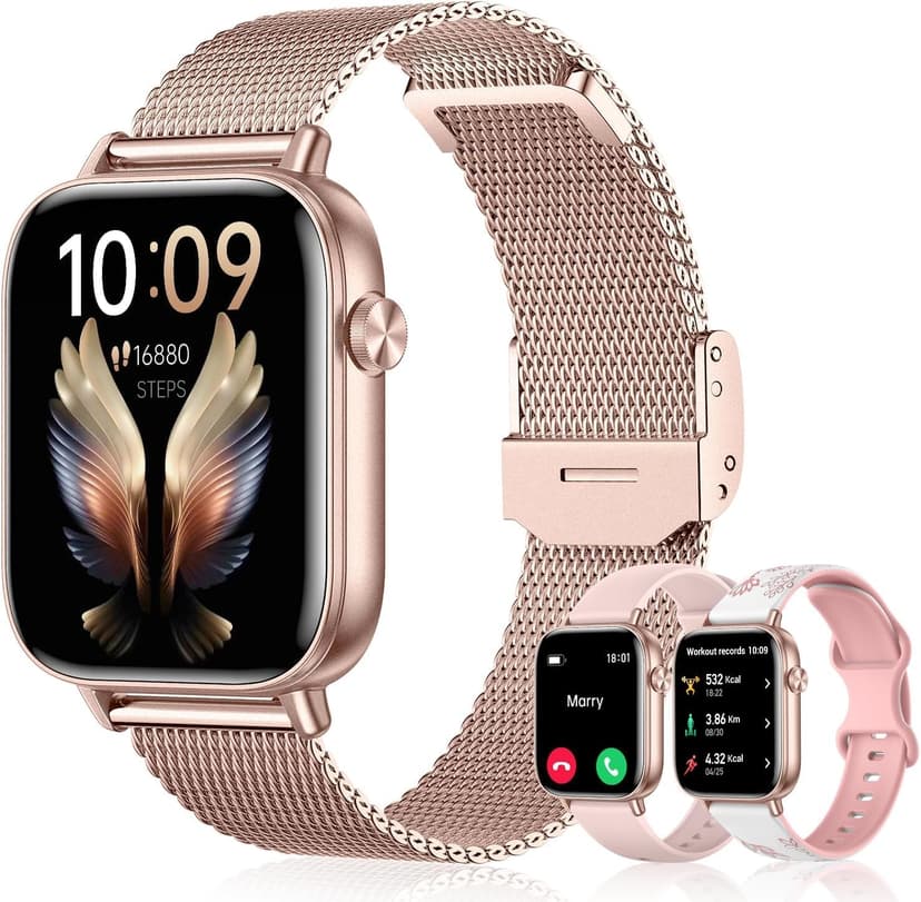 HXQHSTBG HXQHSTBG Smart Watch for Women (Answer/Make Calls) 1.83" HD Health Tracker Smartwatch with 3 Bands/Heart Sleep Rate, 120+ Sports Modes IP68 Waterproof Compatible Android iPhone Phones, Rose Gold