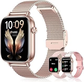HXQHSTBG HXQHSTBG Smart Watch for Women (Answer/Make Calls) 1.83" HD Health Tracker Smartwatch with 3 Bands/Heart Sleep Rate, 120+ Sports Modes IP68 Waterproof Compatible Android iPhone Phones, Rose Gold
