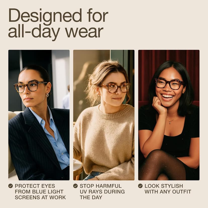 miyya Blue Light Glasses for Women & Men – Oversized UV & Blue Light Blocker Chunky Frames, All-Day Comfort, Stylish Eyewear