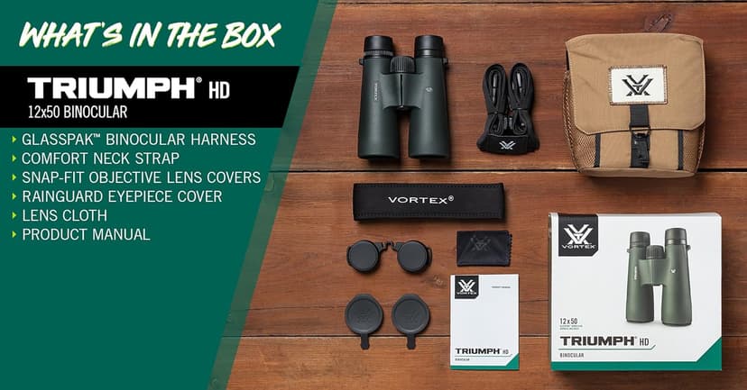 Vortex Triumph HD 12x50 Binoculars - HD Optical System, Fully Multi-Coated Lenses, Rubber Armor, Tripod Adaptable, Waterproof, Fogproof, Shockproof - Unlimited, Unconditional Warranty