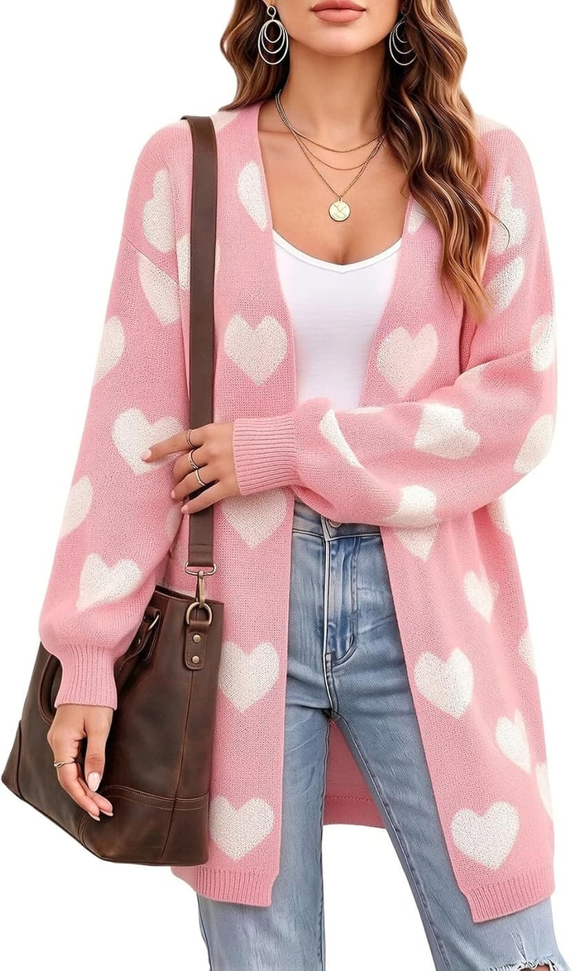 Soft Knit Long Sleeve Cardigans, Winter Fall Clothes, Dressy Casual Office Work Teacher Outfits Oversized Long Cardigan Sweaters for Women Cute Heart Fall Coats Outfits B0G574VFVG