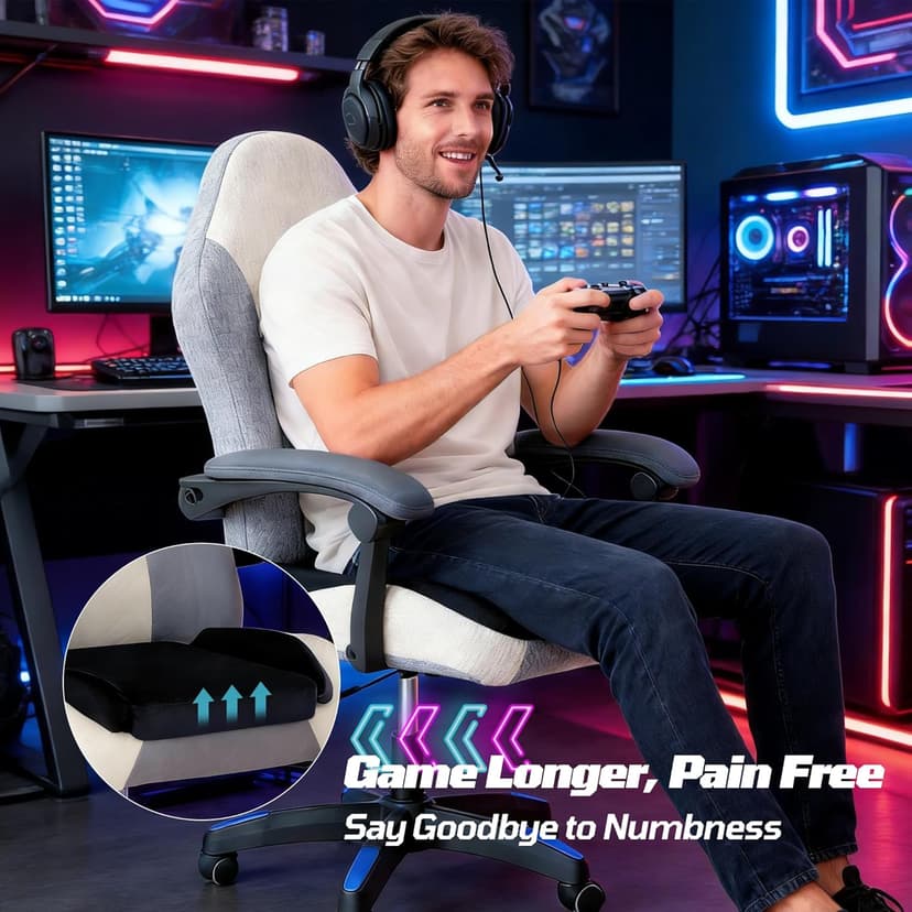 Gaming Chair Seat Cushion Pillow for Men Game Gaming Computer Chair Cushion Pad Extra Large Wide Memory Foam with Strap Long Sitting Gamer Black