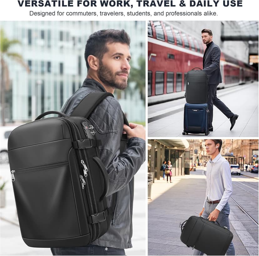 Vacuum Backpack Travel 60L Expandable Vacuum Seal Compression Travel Backpack with Pump, TSA, Waterproof Oxford,17" Laptop Compartment,Carry On Backpack for Men & Women,Business,Flight Travel (Black)