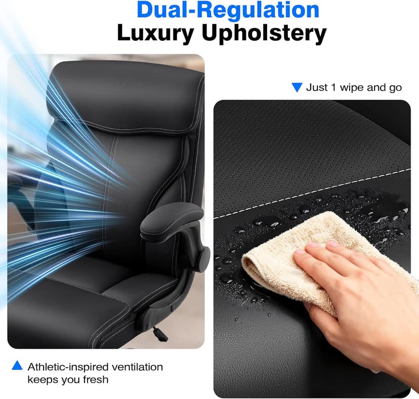 AreShark Office Chair - Executive High Back Breathable Comfy Desk Chair with Lumbar Support - Ergonomic Leather Rolling Swivel Computer Chair with Rock Function for Working Studying Gaming Relaxing