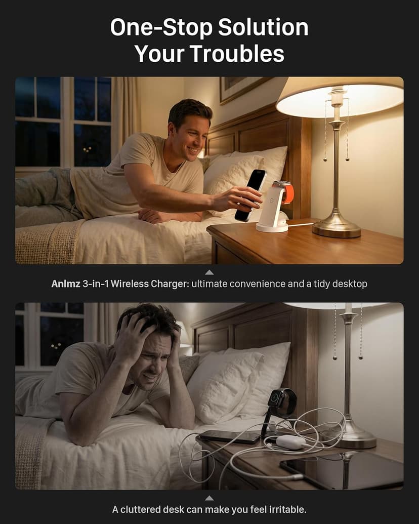 3 in 1 Charging Station for iPhone - Wireless Charger for Apple Products Multiple Devices - Charging Dock Stand for AirPods (for iPhone 17 16e 16 15 14 13 pro 12 11 X Max)