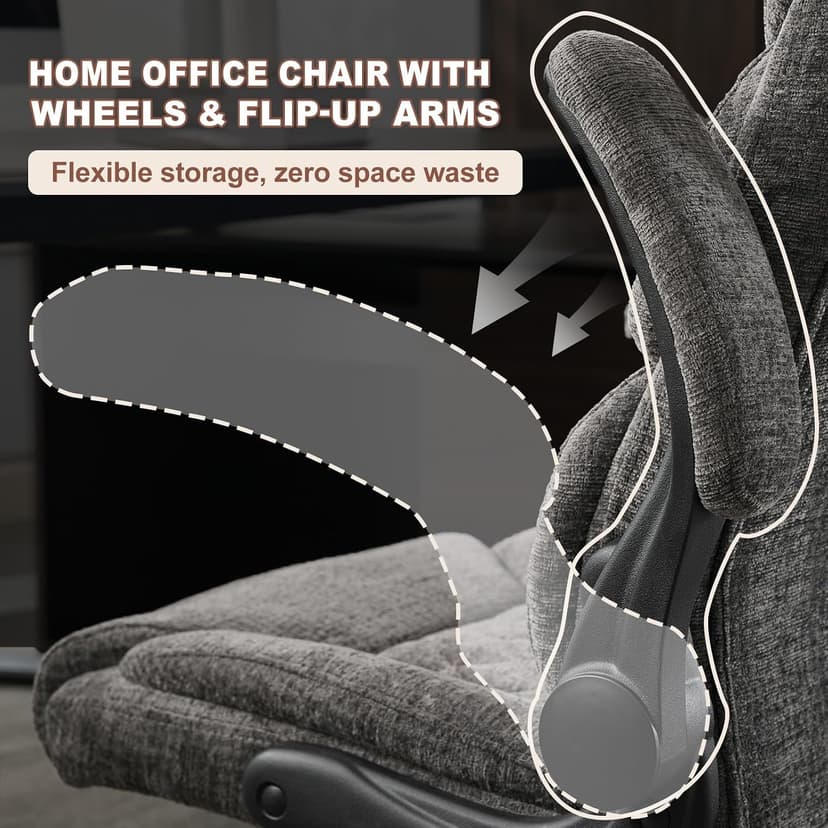 Cloth Office Chair Mid Back Ergonomic Computer Chair Comfortable Fabric Padded Home Office Desk Chairs with Flip-up Arm Rest Adjustable Height Swivel Wheels for Short People Use | Grey