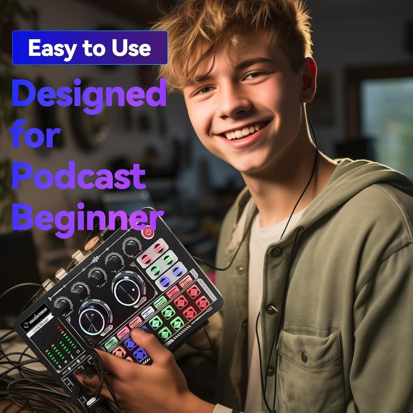 HALCONTORNO Podcast Sound Board F999 Plus - Music Mixer Board, Audio Mixer for YouTuber Streamer Music Gamer, Audio Interface, DJ Equipment Sound Card for Beginners (F999 Plus)