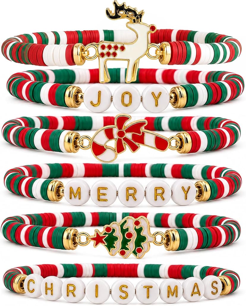 Christmas Festive Gifts for Women Adults - Xmas Sweater Dresses Shirts Outfits Accessories | Christmas Party Favors Supplies OHOME Stocking Stuffers - 6 Pack Christmas Bracelets for Teens Girls Women B0H492897X