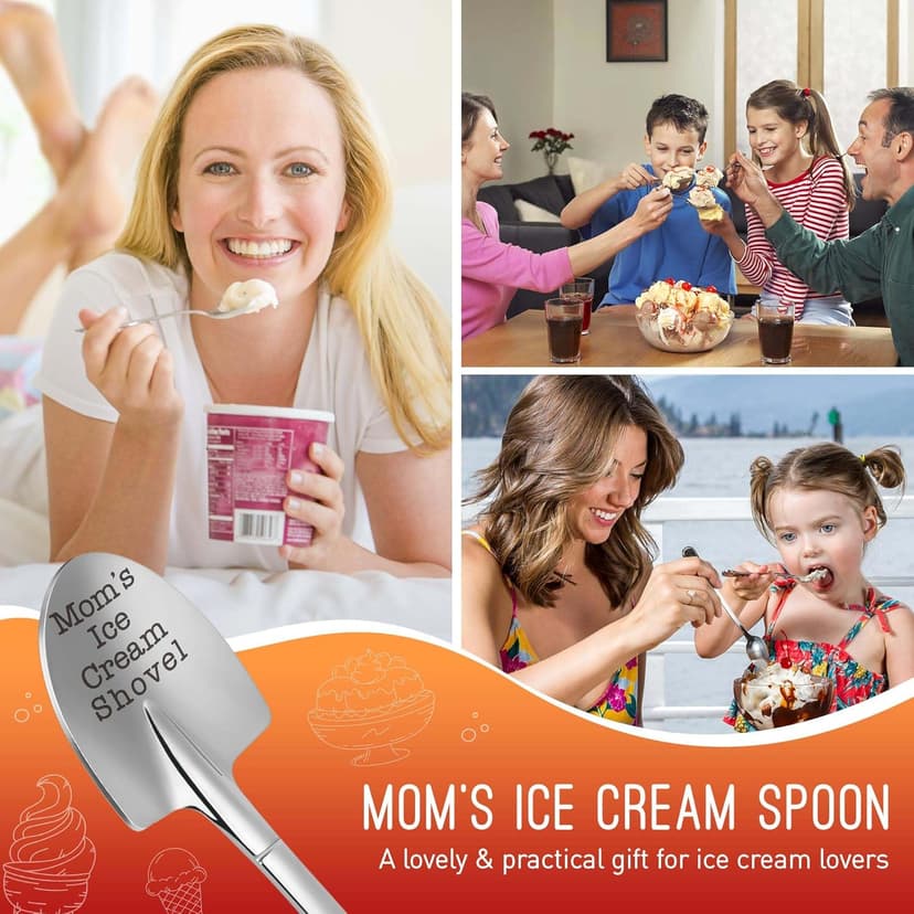 Funny Mother Birthday Gifts for Mom Christmas, from Daughter Son, Christmas Gift for Mom Mama Mommy Mother In Law Birthday Retirement Presents, Small Cute Engraved Mom's Ice Cream Shovel Spoon