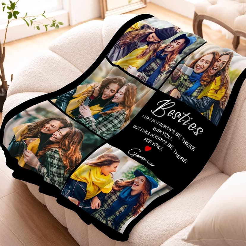 Personalized Picture Blanket And Throw, Best Friend Christmas Birthday Gifts For Women, Long Distance Friendship Bestie Gifts Best Friend Custom Blanket With Picture Name, Customized Photo Blanket B0FV82VXVF