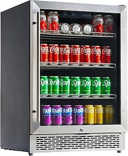 Albott Beverage Refrigerator-24 In fridge with Glass Door, Adjustable Shelves and LED Touch Panel, Under Counter Design for Wine Beer, Built-In or Freestanding Use, 34-64℉