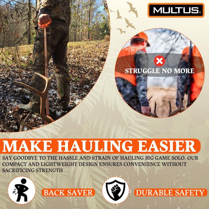 MULTUS Deer Drag Rope & Strap - Heavy Duty Deer Puller for Hunting - Unique Gifts for Hunters, Dad, Men Who Have Everything - Hunting Essentials & Accessories
