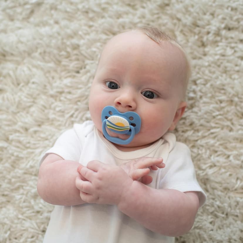 Dr. Brown's Advantage Baby Pacifier, Fully Symmetrical Soother with Soft Silicone Bulb, Blue Sunrise, 0-6m, BPA Free, 2 Pack