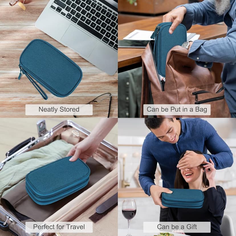 Wrist Strap, Waterproof, Double Layers Portable Electronics Travel Carrying Case for Cord, Charger, Daily Business Trips Use FYY Electronic Organizer, Travel Tech Pouch Bag, Cable Organizer Dark Green B0B7QQVMRT