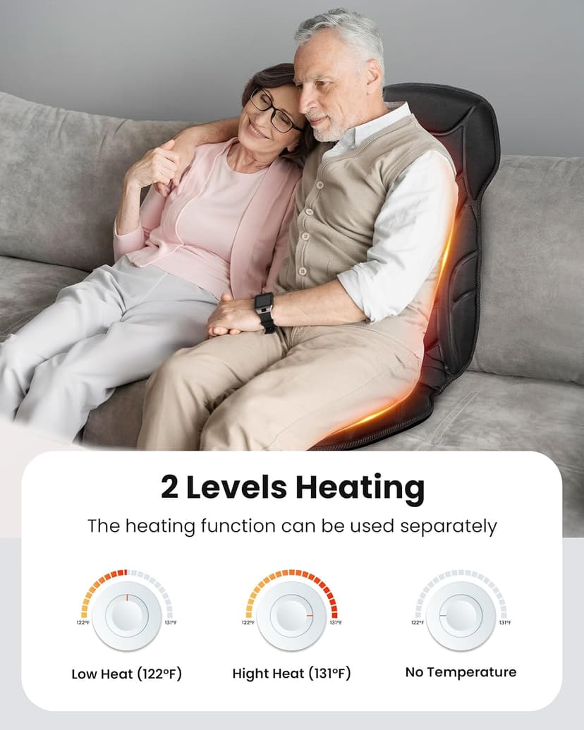 COMFIER Back Massager with Heat, Vibration Massage Seat Cushion with 8 Massage Nodes & 5 Modes, Adjustable Chair Massager Pad for Home Office, Heated Chair Pad, Father‘s Day Gift for Dad