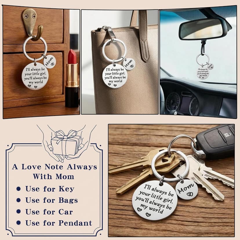 Mothers Day Gifts, Mom Gifts from Daughter for Birthday, I'll Always Be Your Little Girl, You Will Always Be My World, Best Mom Ever Keychain for Valentines Day Christmas Stocking Stuffers