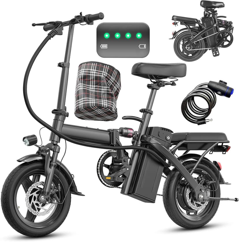 Electric Bike for Adults and Teens, 560W Motor 24MPH Compact Commuter Ebike, 32 Miles Range, 48V 10Ah Battery, 3 Shock Absorbers, 14" Mini Foldable Electric Bicycles with Basket, UL 2849 Certified