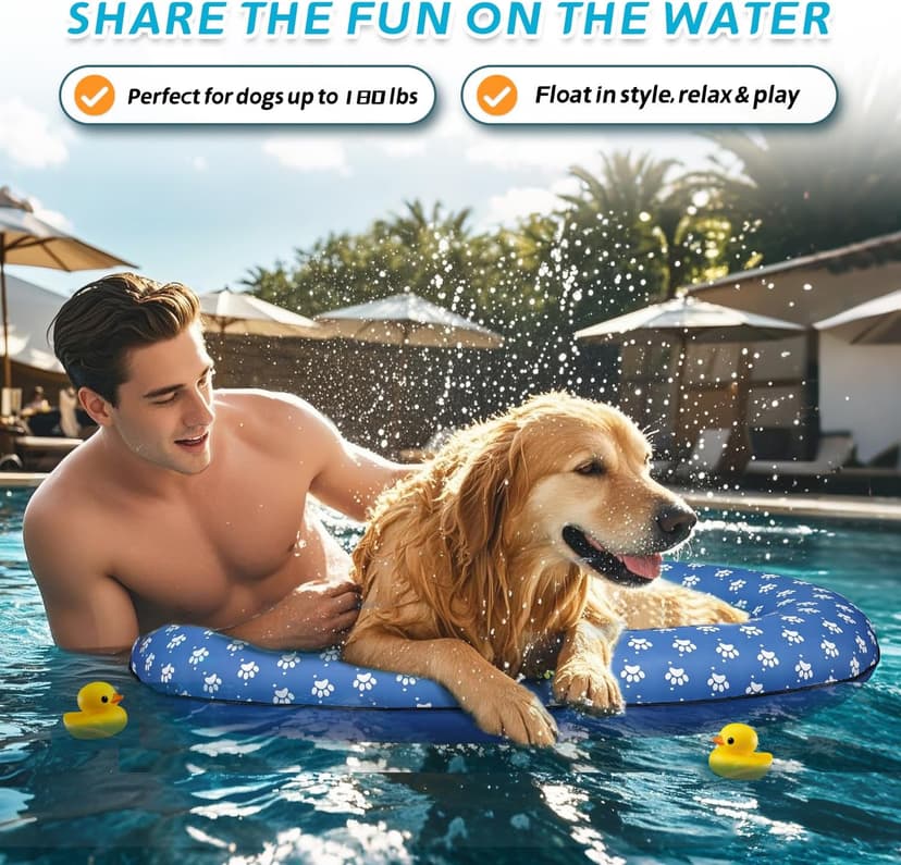 Inflatable Dog Float for Large Dogs, Up to 180 Lbs, Foldable & Puncture-Resistant Doggy Float for Pool, Portable Dog Float Bed Pet Swimming Accessory, Pet-Friendly Outdoor Fun, Blue