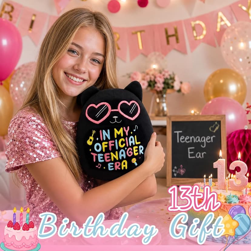 In My Official Teenager Era Gifts, 8" Soft Cute Plushie for Teens Birthday Party Decor 13 Year Old Girl Gifts, Black Cat Birthday Stuffed Animal B0GYX9123J