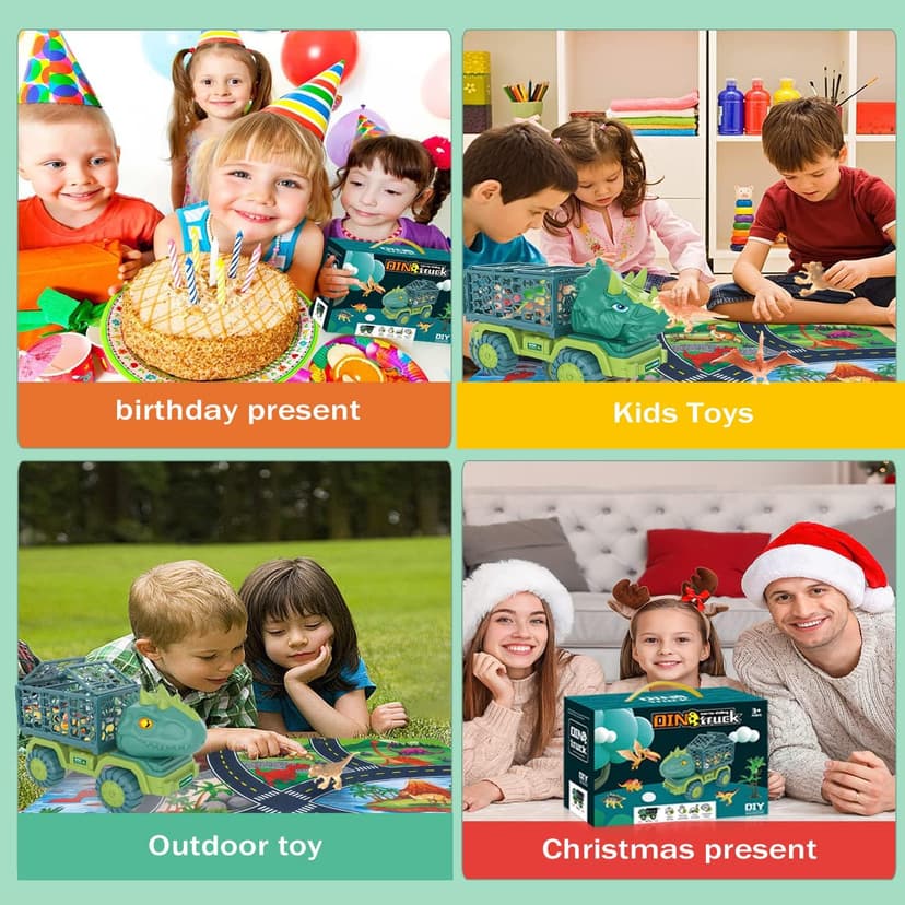Dinosaur Truck Toys for Kids 3-5, Triceratops Car Toy with 15 Dino Figures,Large Activity Play Mat, Dinosaur Eggs, Dinosaur Play Set for Boys and Girls,Christmas Xmax,Stocking Stuffers