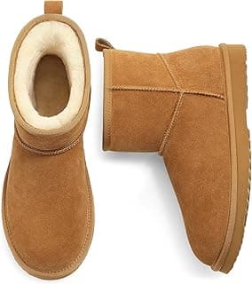 Litfun Genuine Suede Mini Boots for Women Winter Warm Fuzzy Boots Comfort Snow Boots with Fur Lined