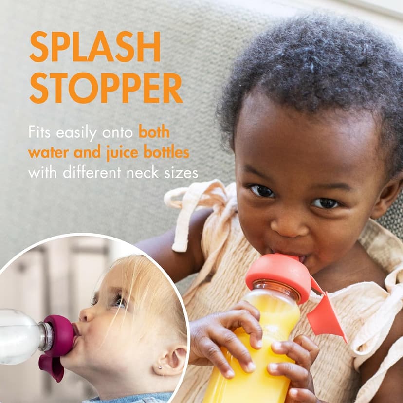 Boon Snug Sip Universal Water and Juice Silicone Bottle Toppers - Soft Spout Conversion Caps with Spill Proof Valves - Silicone Bottle Covers for Travel - Includes 4 Bottle Toppers and 4 Cases