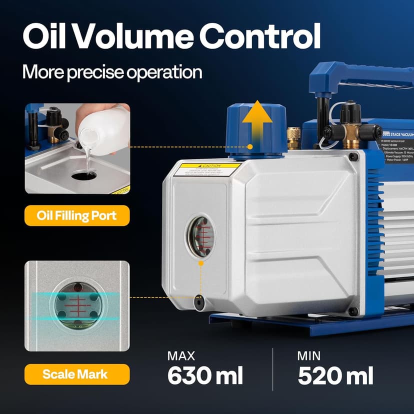 VIVOHOME 1.5 HP 14.4 CFM 2 Stage HVAC Vacuum Pump for R134a R12 R22 R502 R410a Systems, Auto AC Vacuum Pump for Automotive Air Conditioner Refrigeration Maintenance with 2 Oil Bottles