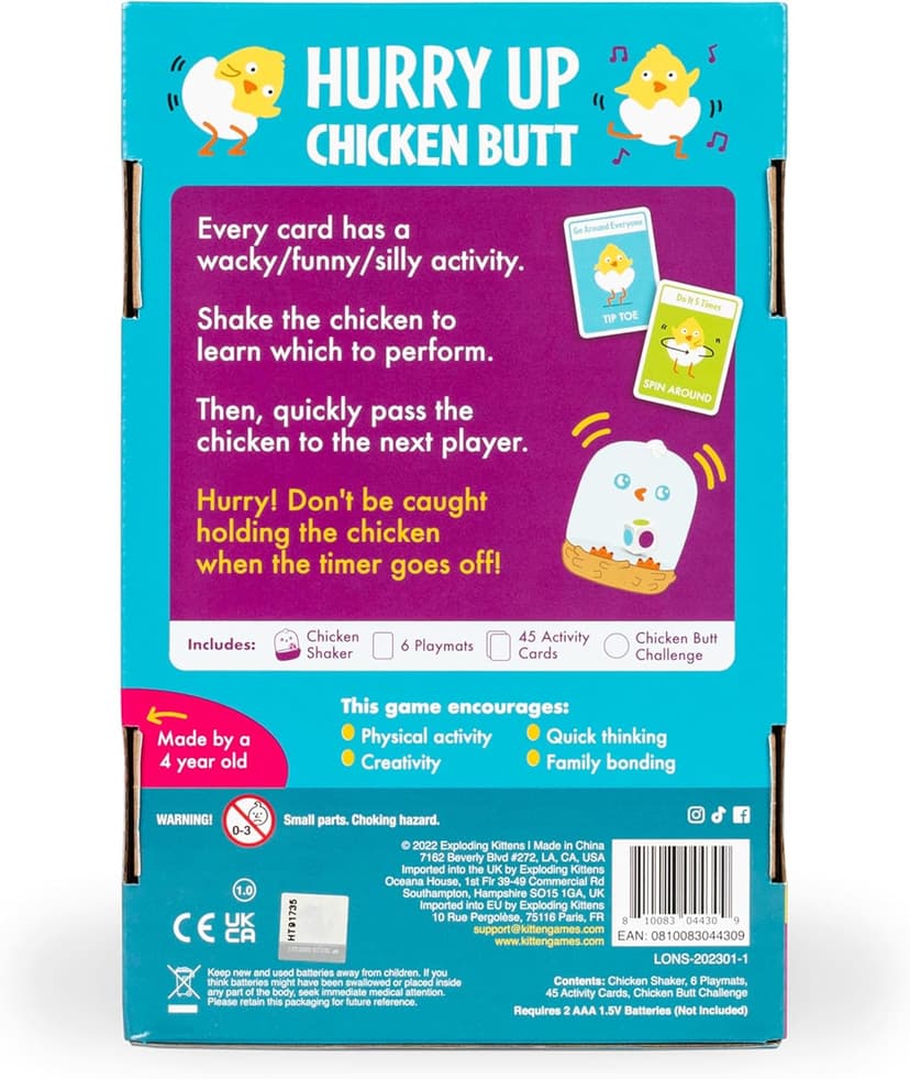 Exploding Kittens Hurry Up Chicken Butt 2-6 Players - Ages 4+ - 2 Minutes to Play - Hot Potato Style Card Game - Fun Card Game, Family Game Night, Creative Kids Game