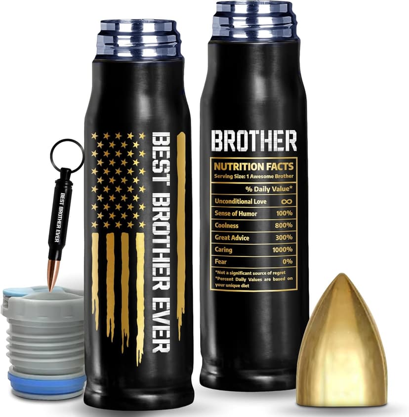 Gifts for Brother, Birthday Gifts from Sister, Present Ideas for Adult Older Bros - Best Brother Ever Bullet Tumbler 17Oz with Lid and Keychain, Insulated Travel Thermos Coffee Cup for Men