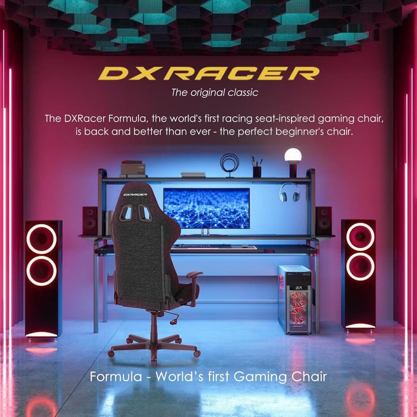 DXRacer Formula Gaming Chair - Ergonomic Chair for Computer and Video Game, Memory Foam Headrest, Lumbar Support, Water-Resistant Fabric, Black