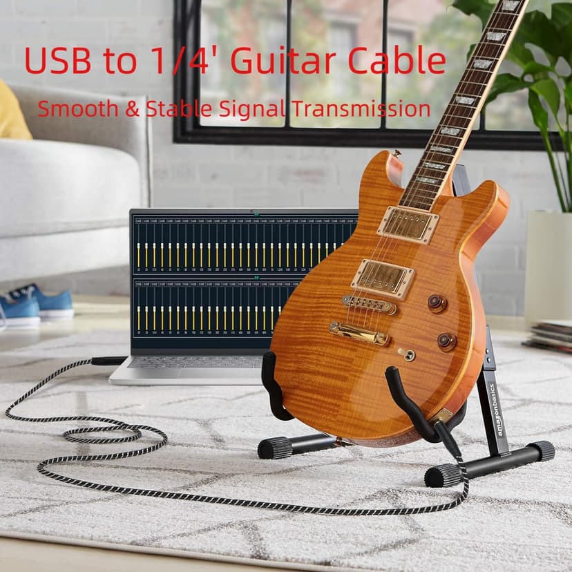 NCGGY USB Guitar Cable, Guitar 1/4 Inch TS Male to Computer USB Interface Cable Adapter for Instruments Recording Singing,Premium Nylon Braided Guitar Cord，Length 6.6FT