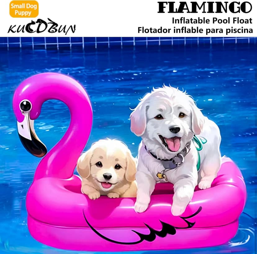 Dog Pool Float, Funny 6-in-1 Inflatable Dog Floats for Pool, Pet Floatie Raft for Small Dogs, Puppy and Doggies, Pink Flamingo