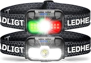 HOKOILN 2-Pack LED Headlamp Rechargeable with Green & Red Light -1300 Lumen Ultra-Bright Flashlight Headlight for Camping, Running, Hiking, Fishing - Waterproof with 7 Modes