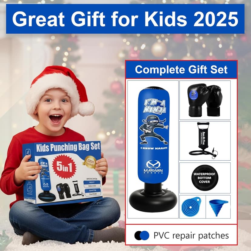 5-in-1 Inflatable Punching Bag for Kids – 63" Karate Toy Set with Boxing Gloves, Durable Fast Rebound, Active Play Birthday for Boys & Girls Ages 4-12