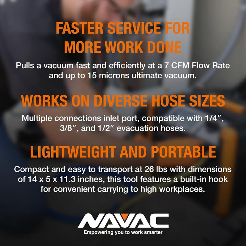 NAVAC Dual-Stage HVAC Vacuum Pump – AC Motor with Forced Oil Circulation, Oil-Mist Filter, 15 Micron Ultimate Vacuum, Pro Series