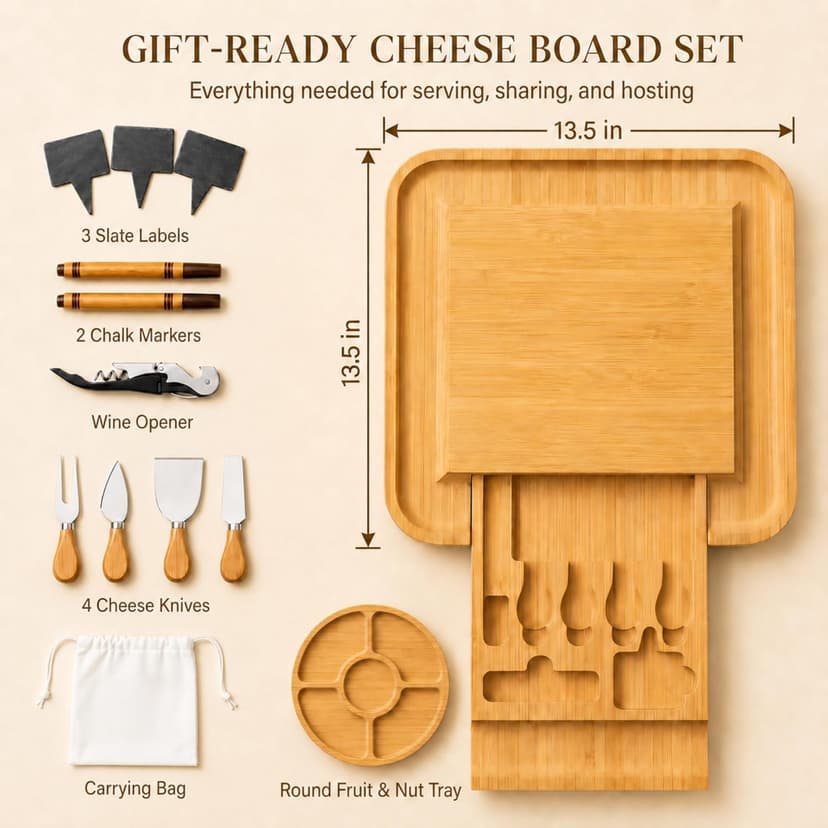 Charcuterie Board Gift Set - Bamboo Cheese Board and Knife Set - Housewarming Gifts for New Home, Wedding Gifts for Couples 2025, Bridal Shower Gifts, Birthday Gifts for Women