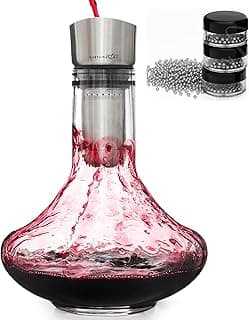 Gusto Nostro Crystal Wine Decanter with Aerator Pourer - Premium Hand-blown Lead-free Glass Wine Decanter Set for Red Wines - Carafe with Lid Filter for Smooth Pouring - Stainless Steel Spout Included